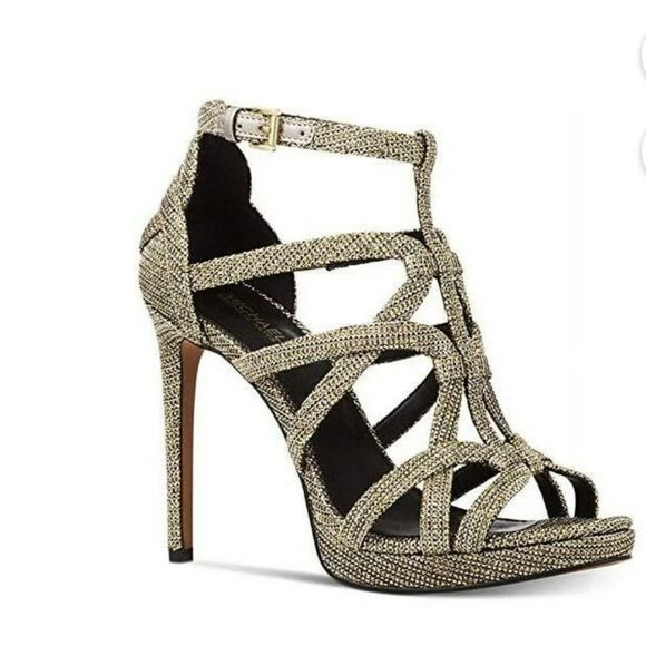 MICHAEL KORS WOMEN'S SANDRA GLITTER CAGED PLATFORM HEELS G1 - Picture 13 of 16